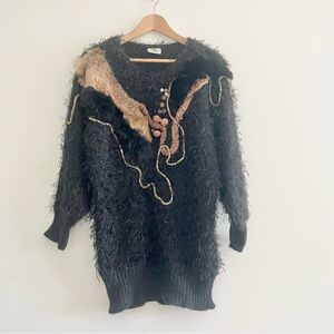 Vintage 80s Madeleine Art to Wear Eyelash Sweater w Fur Rope 3D Textures S-M